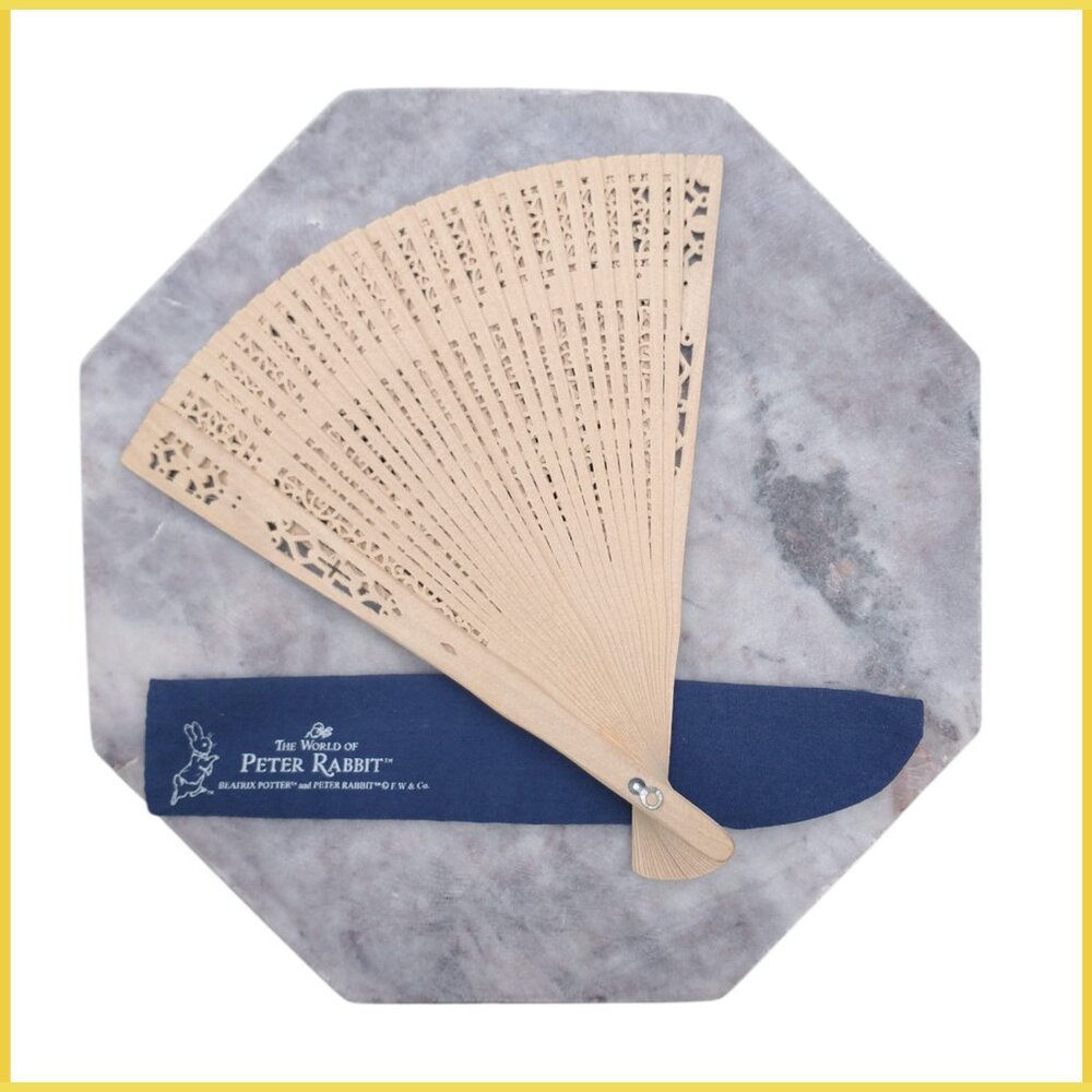 Engraved Wood Hand Folding Fan with bag PETER RABBIT